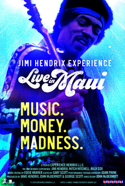 Movie poster for "MUSIC. MONEY. MADNESS… JIMI HENDRIX EXPERIENCE: LIVE IN MAUI"