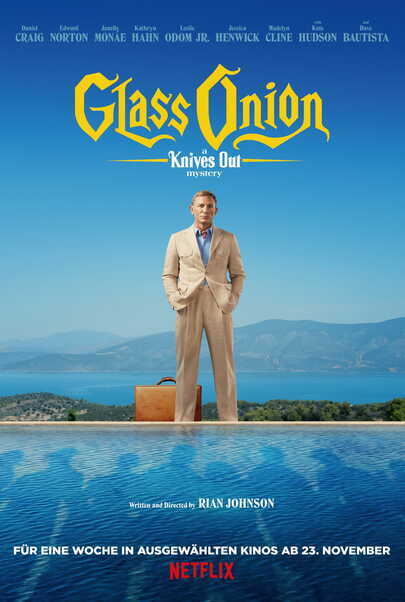 Movie poster for "GLASS ONION: A KNIVES OUT MYSTERY"
